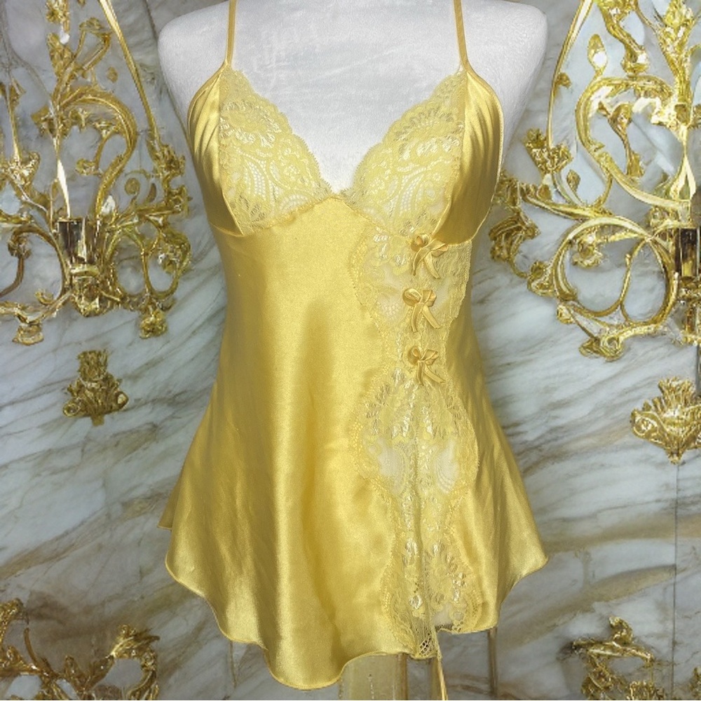 Buttercup Yellow Charmeuse & Dyed-To-Match Lace Babydoll